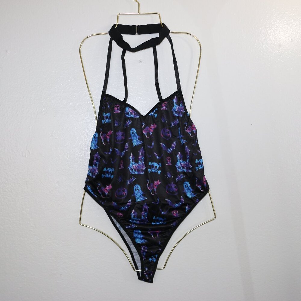 Shein Plus Size Halloween Print Teddy Bodysuit – Size 1XL (14) 🎃🦇